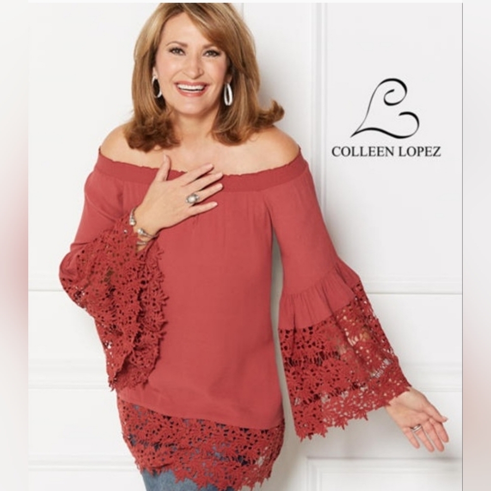 Colleen Lopez A Bit of Romance On/Off Shoulder Lace Top-Paprika Red